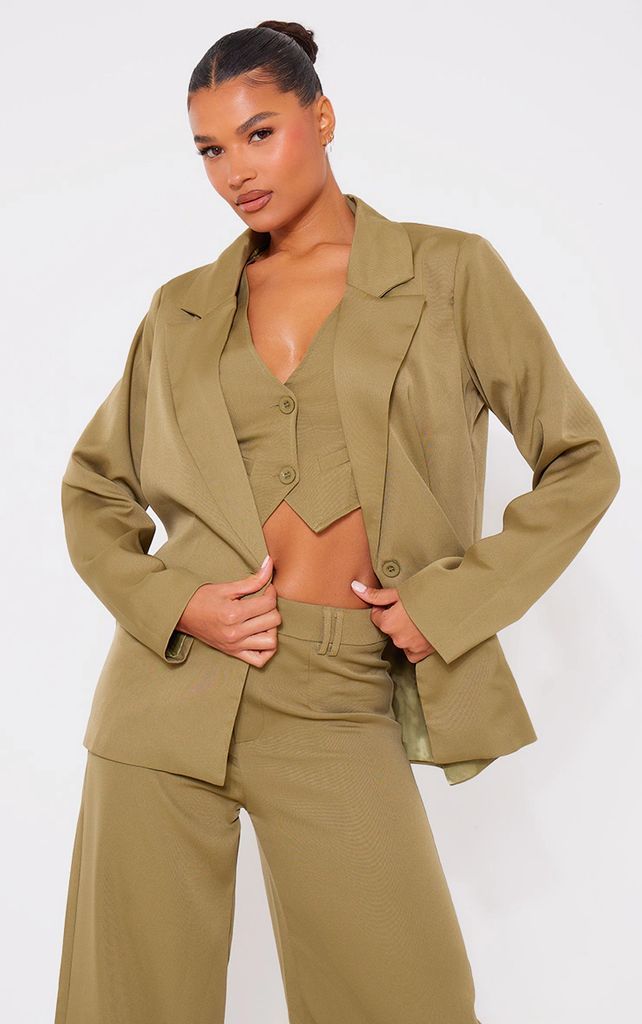 Olive Woven Oversized Suit Jacket, Green