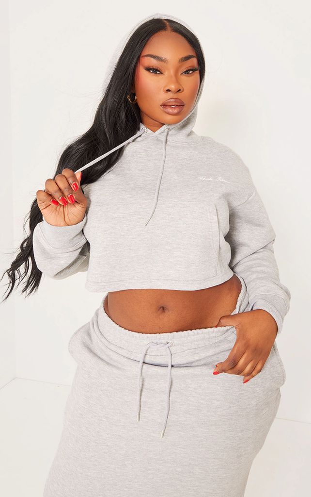 Plus Grey Embroidered Hoodie Sweat, Grey