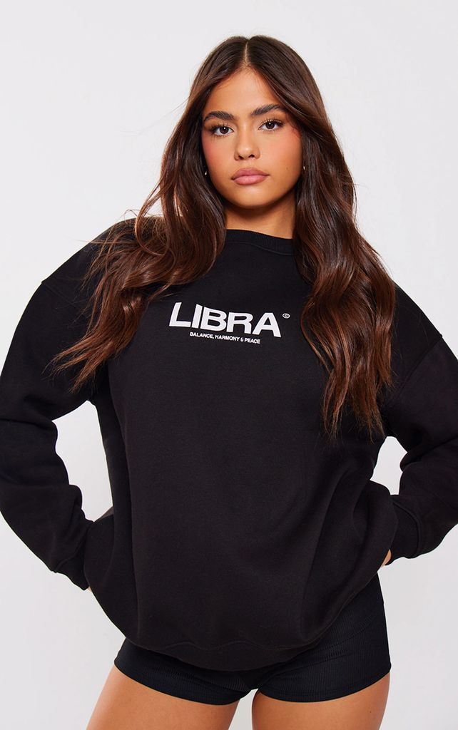 Black Libra Printed Oversized Sweatshirt, Black