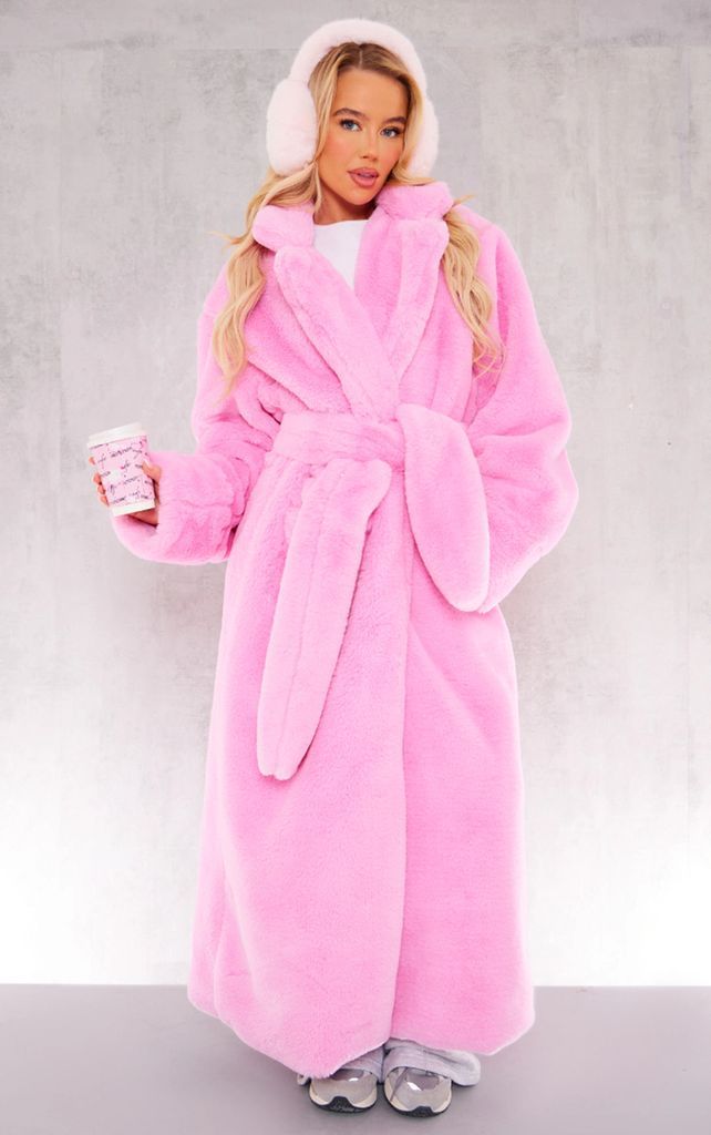 Candy Pink Faux Fur Maxi Coat, Pink