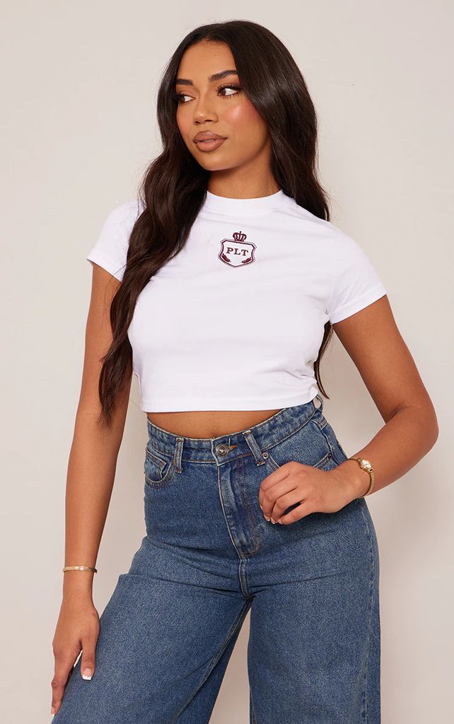 Tall White Embroidered Detail Crop Top, White