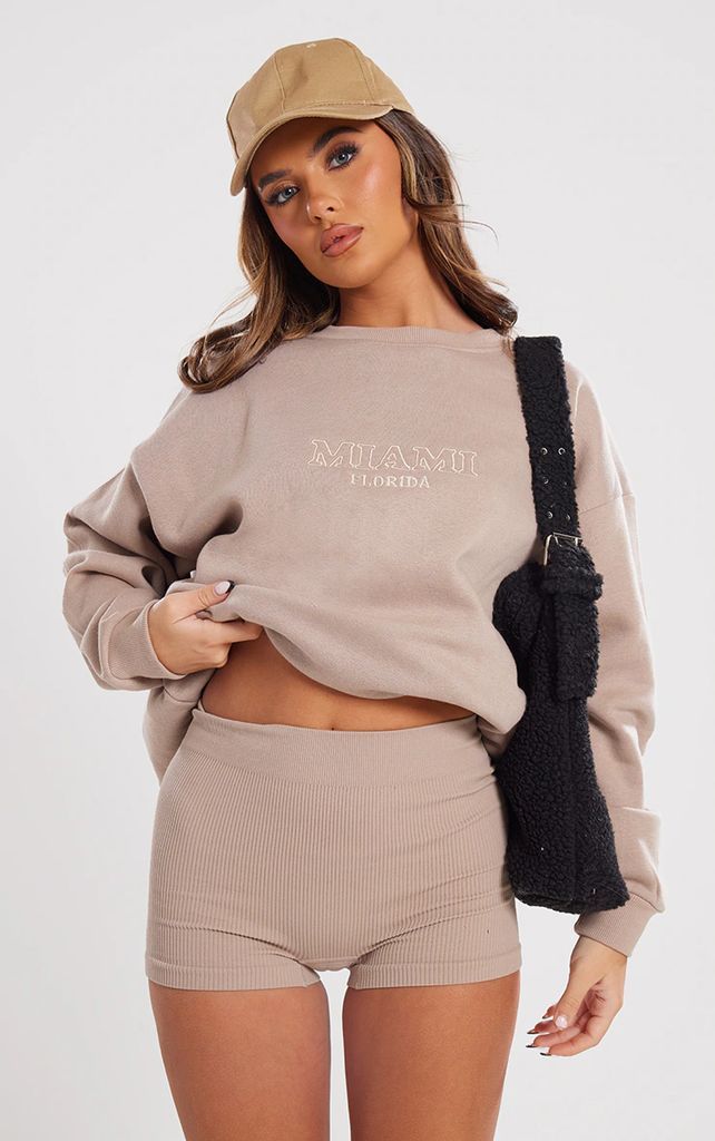 Taupe Miami Embroidered Sweatshirt, Brown
