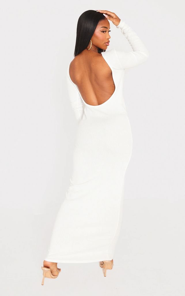 Shape Cream Crinkle Rib Low Back Maxi Dress, White