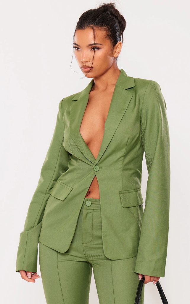 Olive Tailored Woven Fitted Blazer, Green