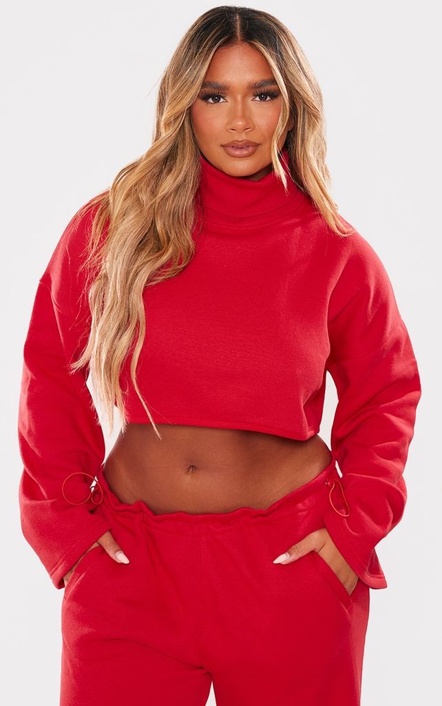 Shape Red High Neck Long Sleeve Jumper, Red