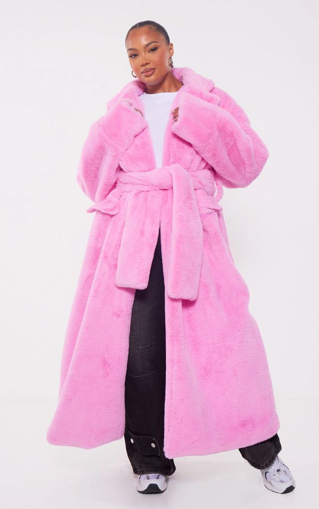 Plus Candy Pink Faux Fur Maxi Coat, Pink
