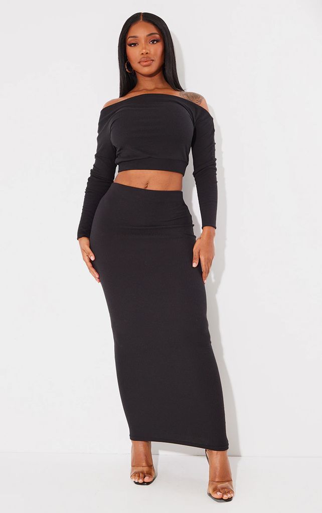 Shape Black Rib Maxi Skirt, Black
