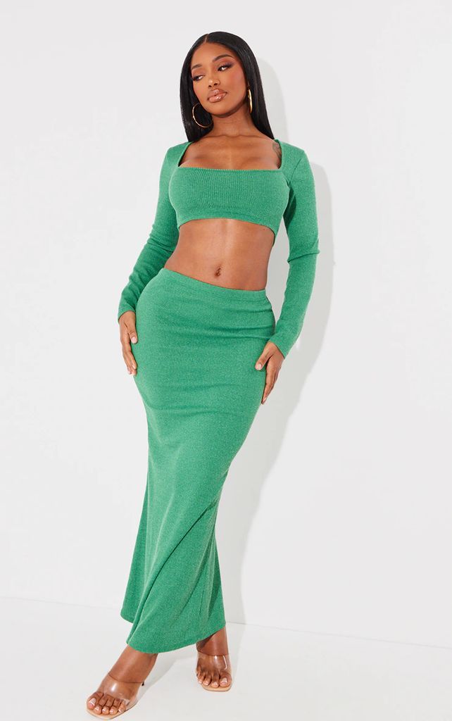 Shape Green Rib Marl Maxi Skirt, Green