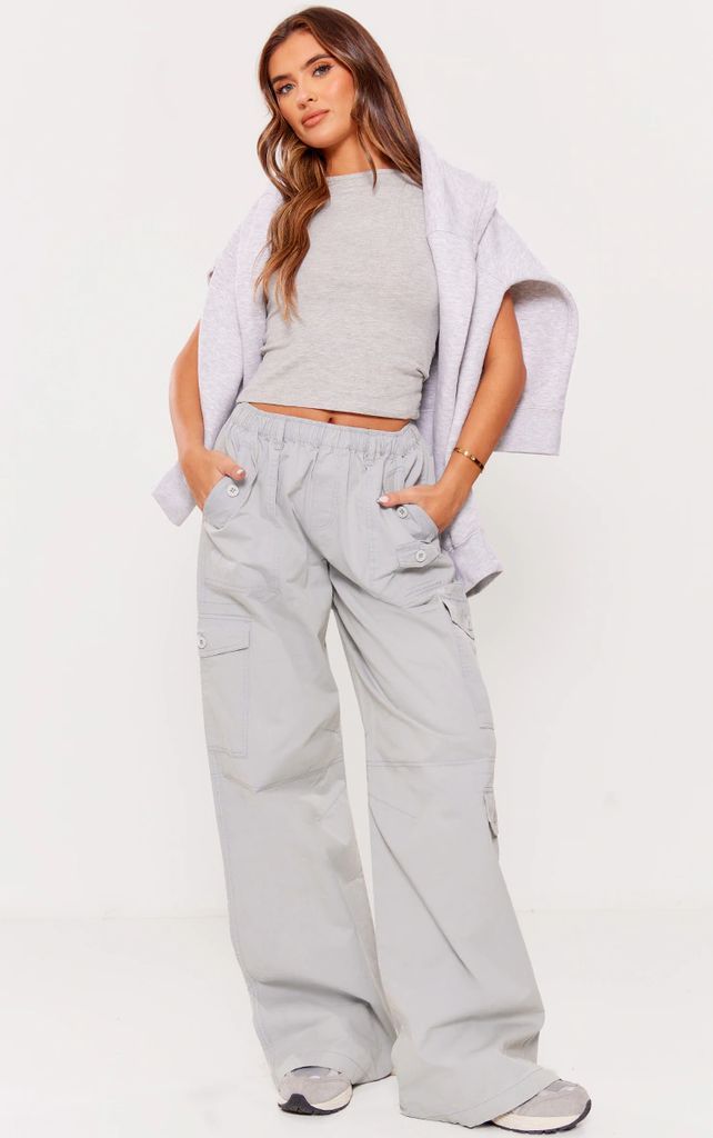 Pale Blue Washed Twill Elasticated Waist Straight Leg Trousers, Pale Blue