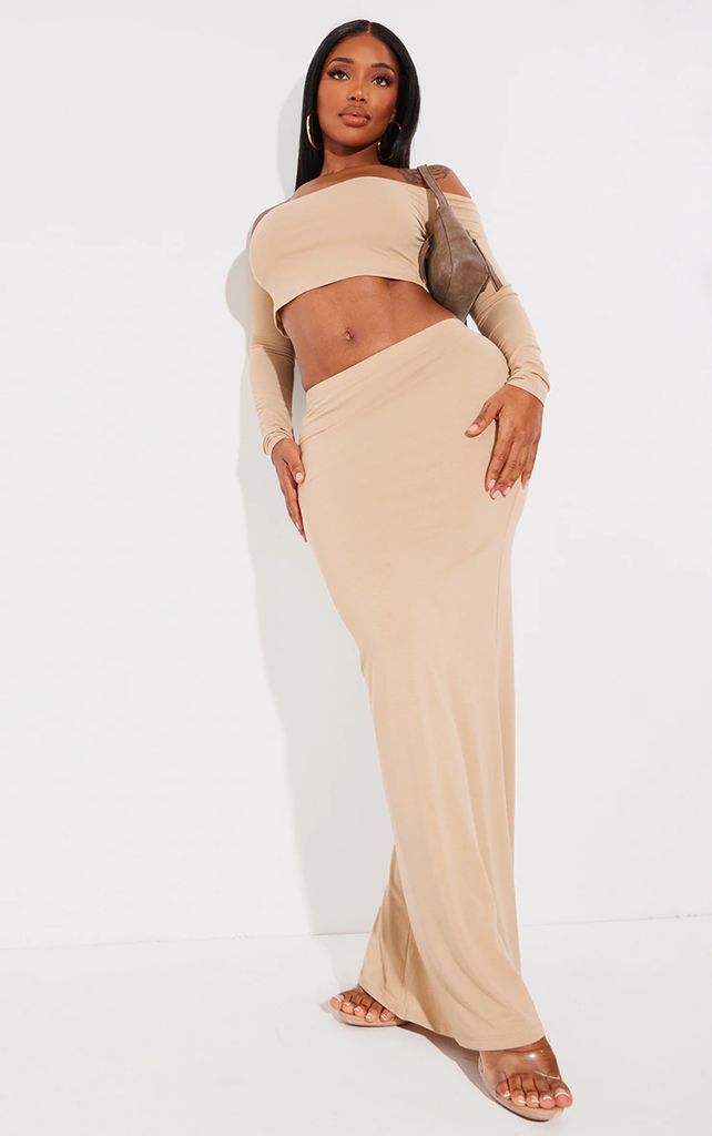 Shape Taupe Contour Jersey Low Rise Maxi Skirt, Brown