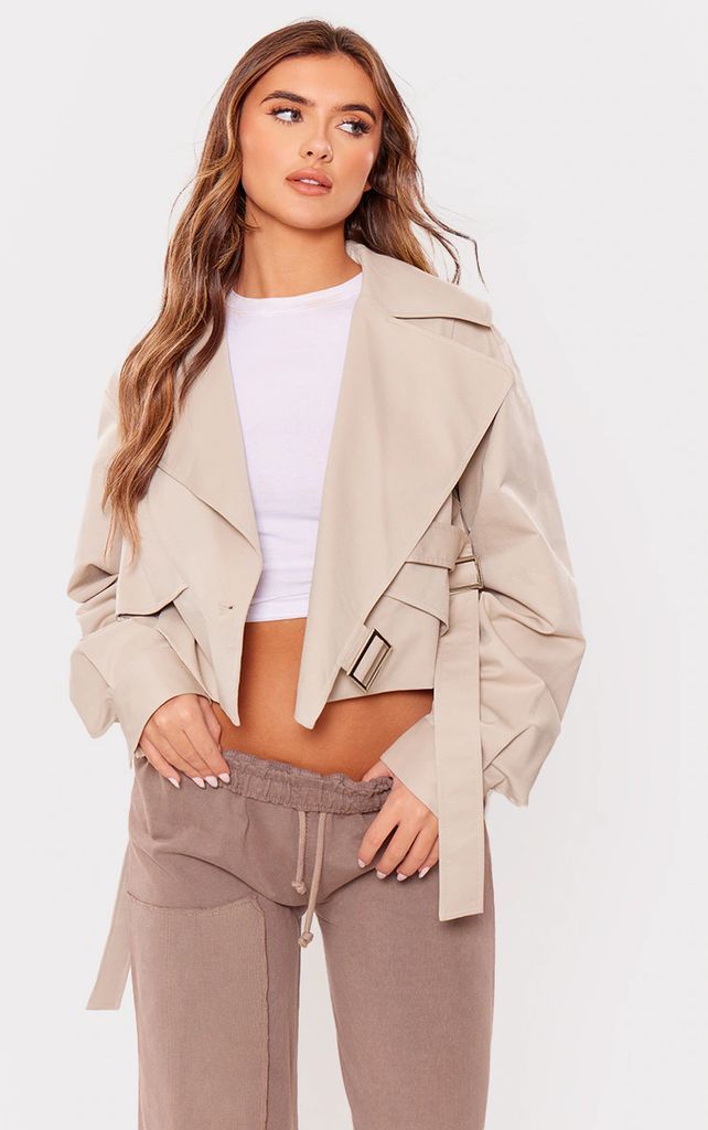 Stone Cropped Trench Belted Jacket, White