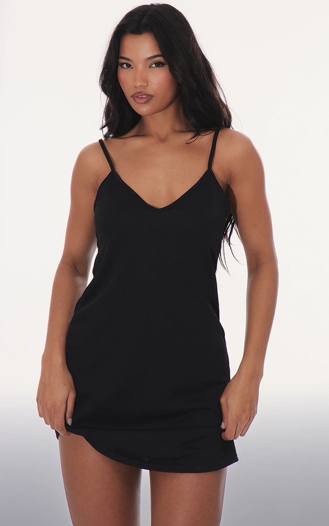 Black Strappy Detail Backless Cami Dress, Black