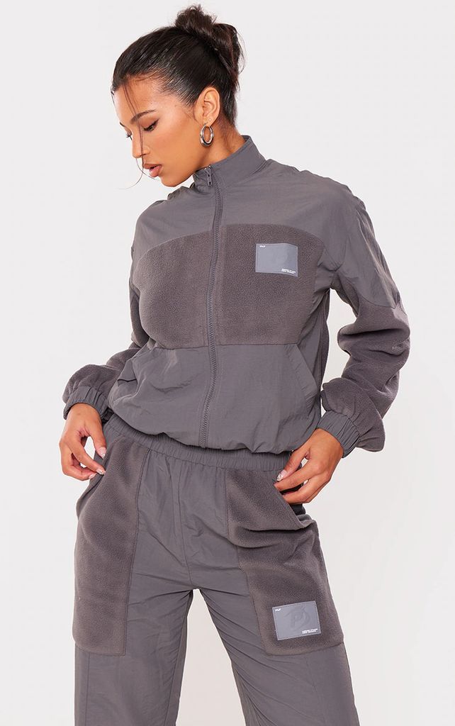 Charcoal Fleece Contrast Panel Zip Through Sweatshirt, Grey