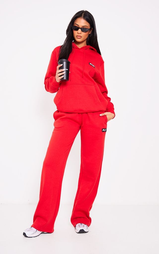 Tall Red Badge Detail Straight Leg Joggers, Red
