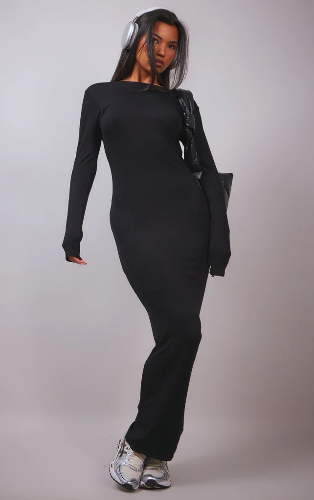 Black Open Back Strap Detail Maxi Dress, Black