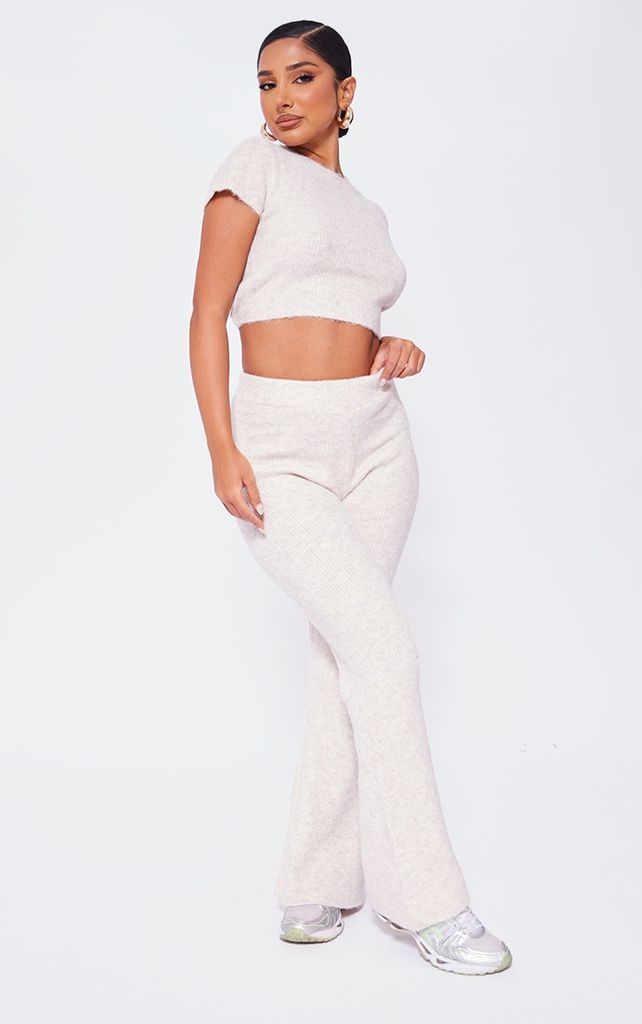 Petite Stone Luxe Knit Flared Trousers, White