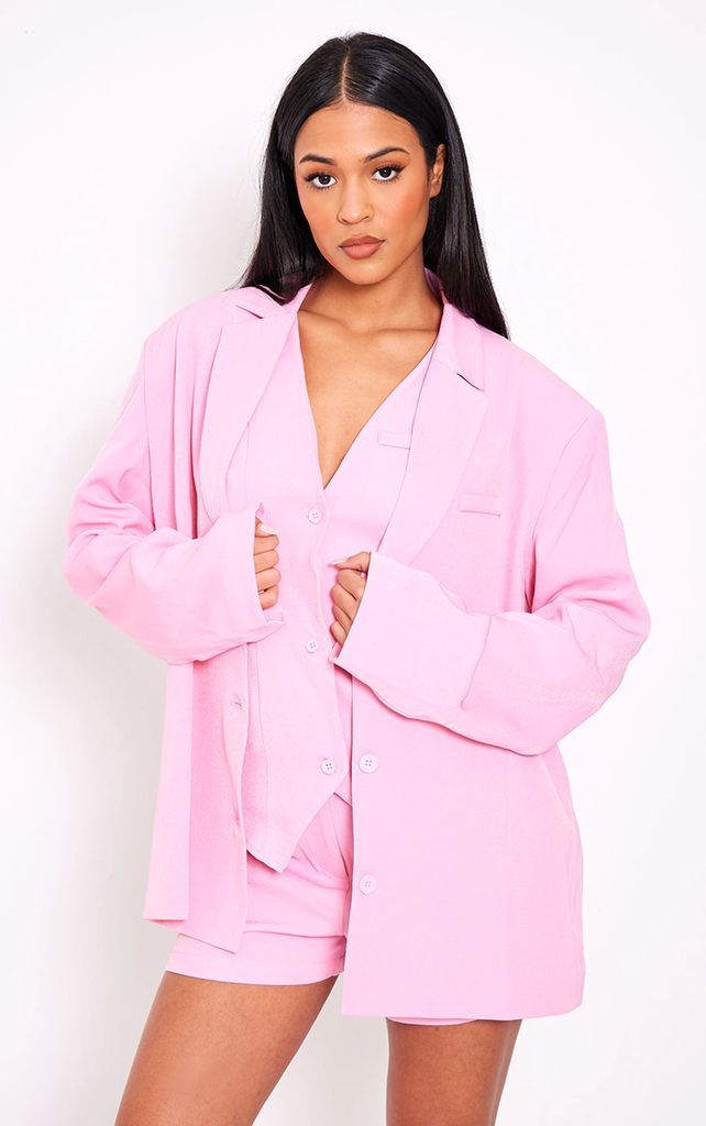 Tall Baby Pink Button Up Oversized Blazer, Pink