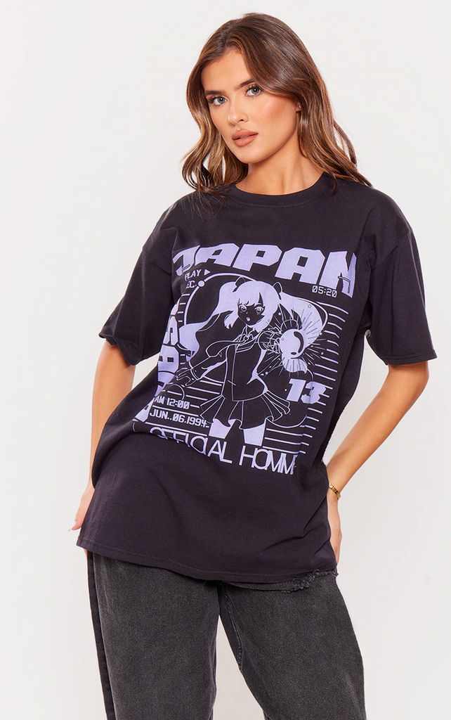 Black Japan Print T Shirt, Black
