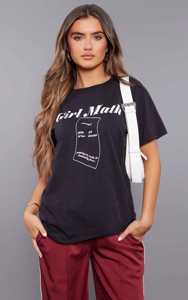 Black Math Print Oversized T Shirt, Black