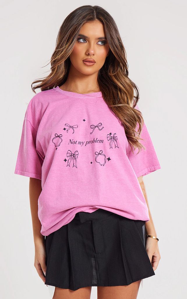 Pink Problem Print Oversized T Shirt, Pink