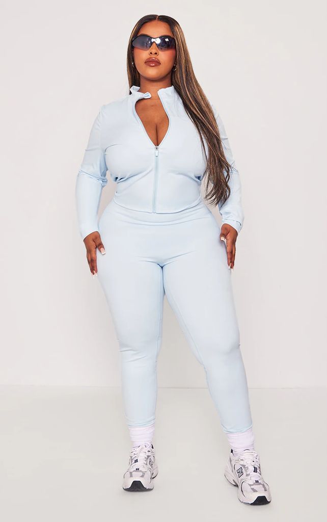 Plus Light Blue Sculpt High Waist Gym Legging, Light Blue