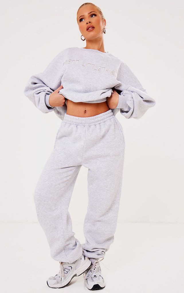 Ash Grey Embroidered Oversized Cuffed Joggers, Ash Grey