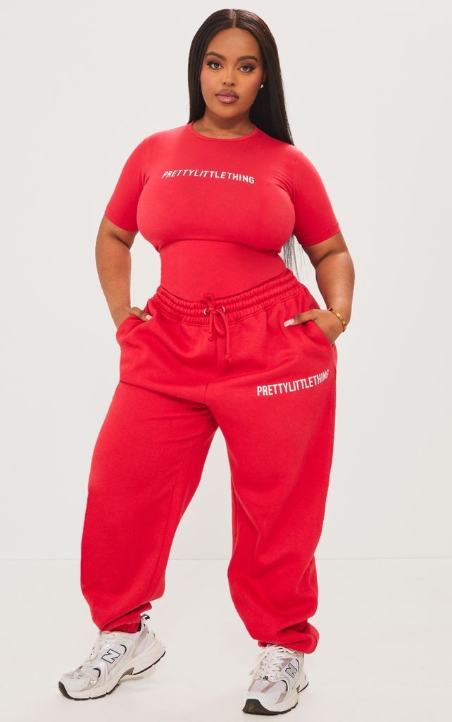 Plus Red High Waist Joggers, Red