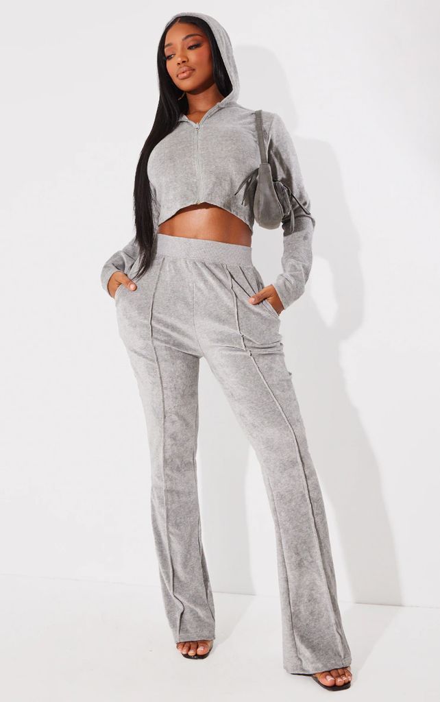 Shape Charcoal Towelling Seam Front Wide Leg Joggers, Grey