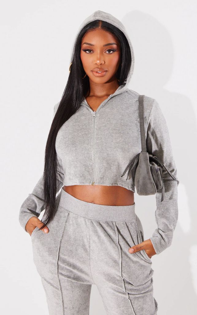 Shape Charcoal Towelling Cropped Hoodie, Grey