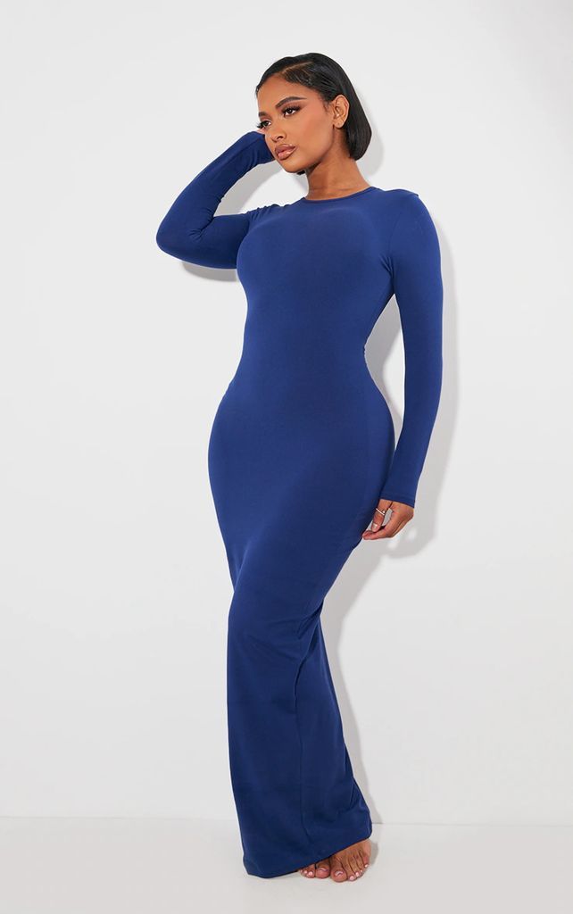 Shape Navy Sculpted Long Sleeve Maxi Dress, Blue