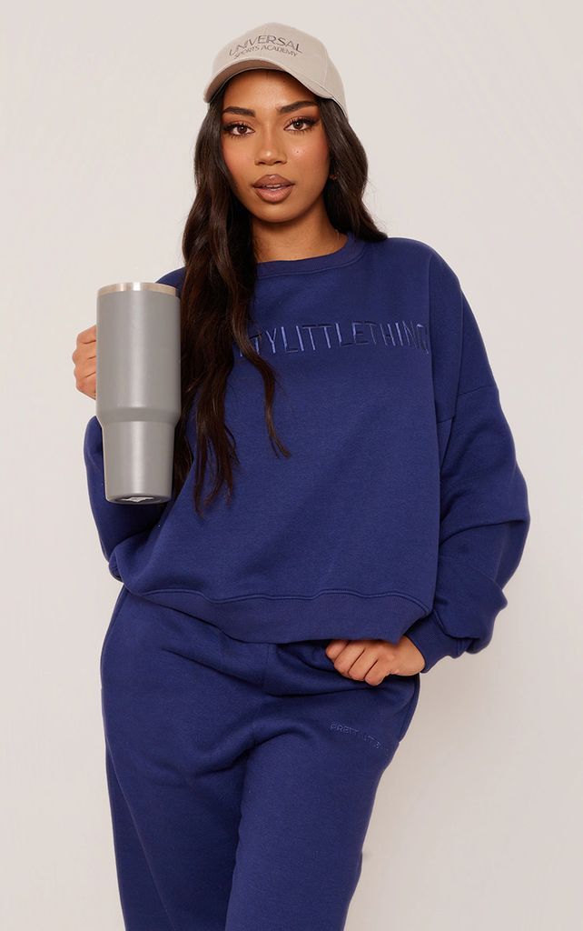 Tall Blue Embroidered Detail Boxy Sweatshirt, Blue