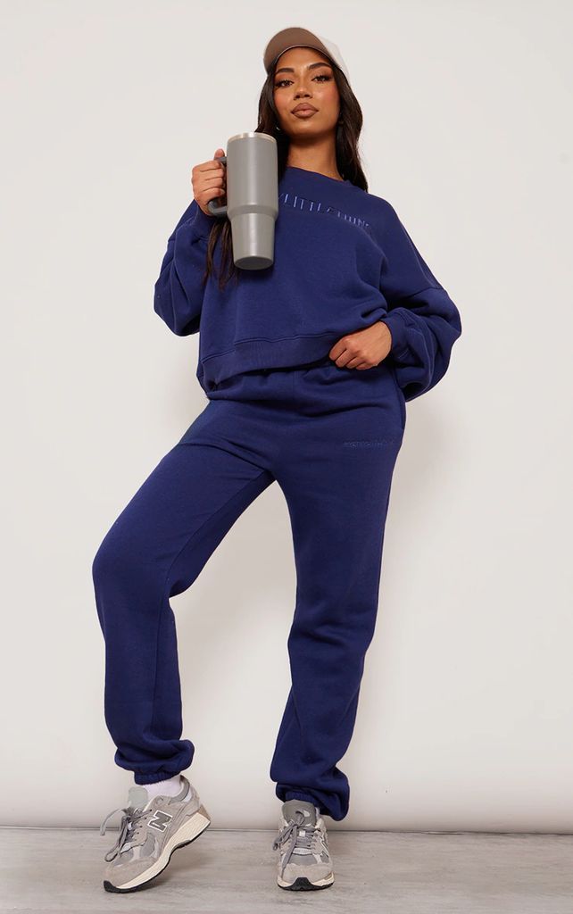 Tall Blue Embroidered Oversized Cuff Joggers, Blue