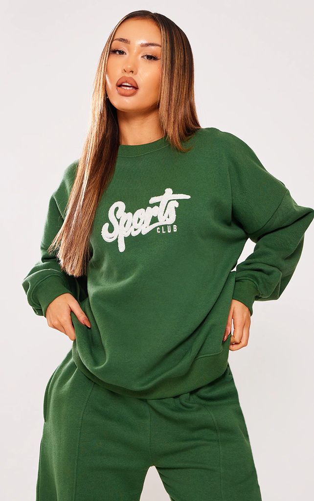Petite Forest Green Borg Embroidered Sweatshirt, Forest Green