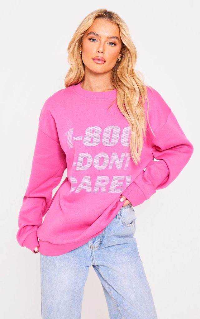 Pink Don't Care Print Sweatshirt, Pink