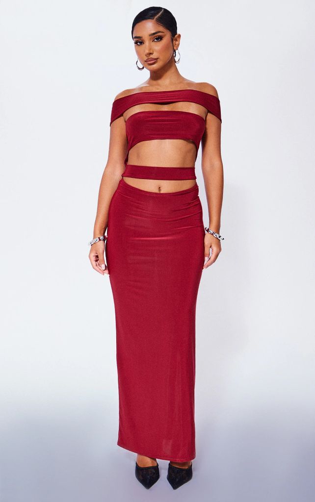 Petite Red Bandeau Cut-Out Maxi Dress, Red