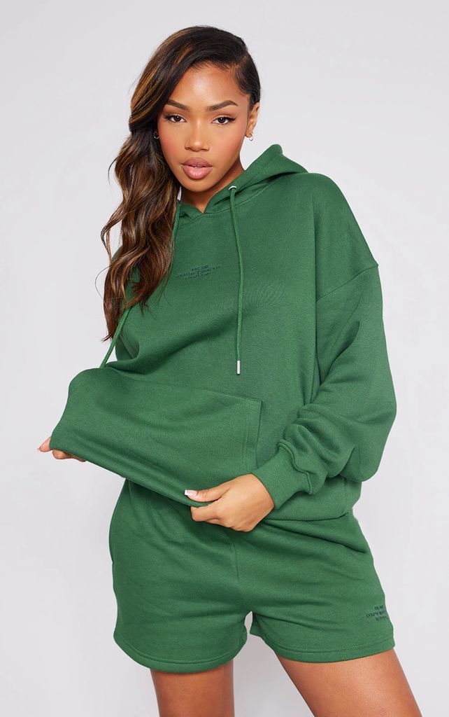 Forest Green Slogan Oversized Hoodie, Forest Green