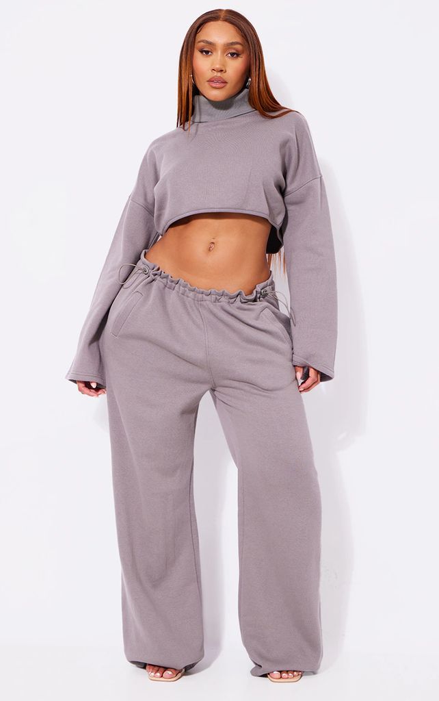 Shape Charcoal Toggle Waist Wide Leg Joggers, Grey