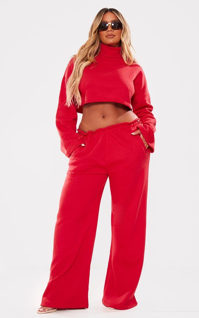 Shape Red Toggle Waist Wide Leg Joggers, Red
