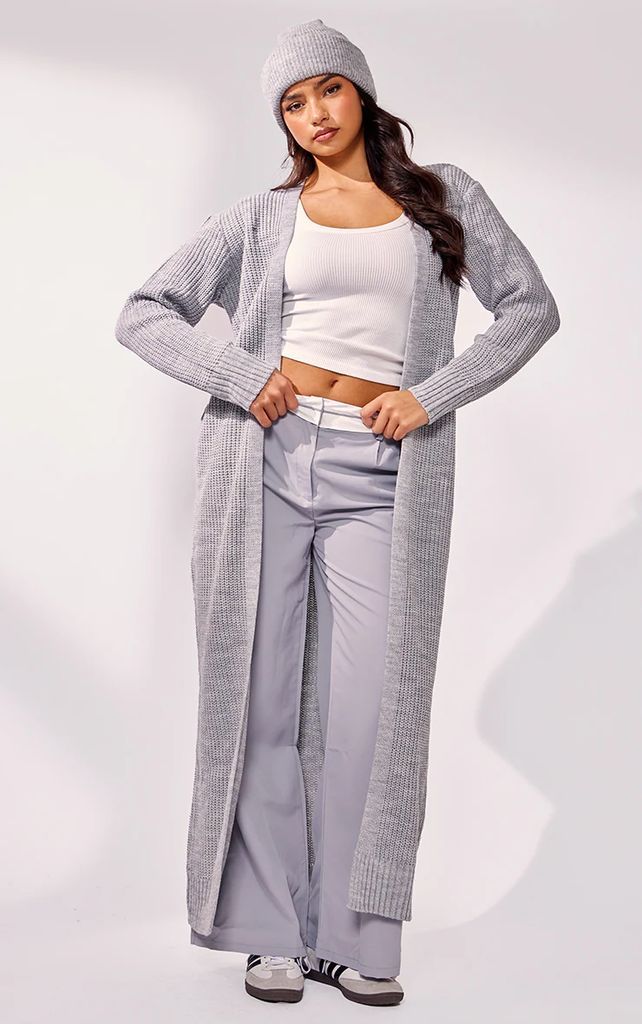 Light Grey Maxi Knitted Cardigan, Grey