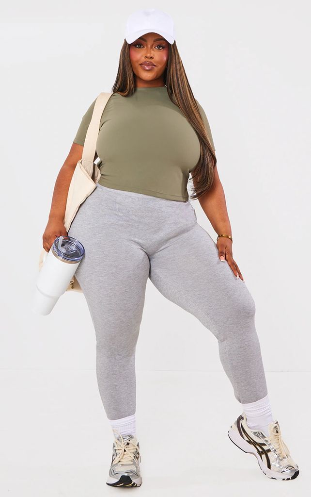 Plus Grey Knitted Fitted Leggings, Grey