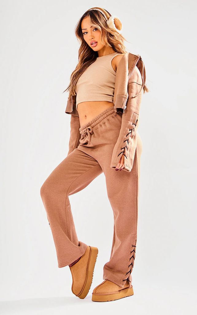 Petite Taupe Tie Side Detail Joggers, Brown