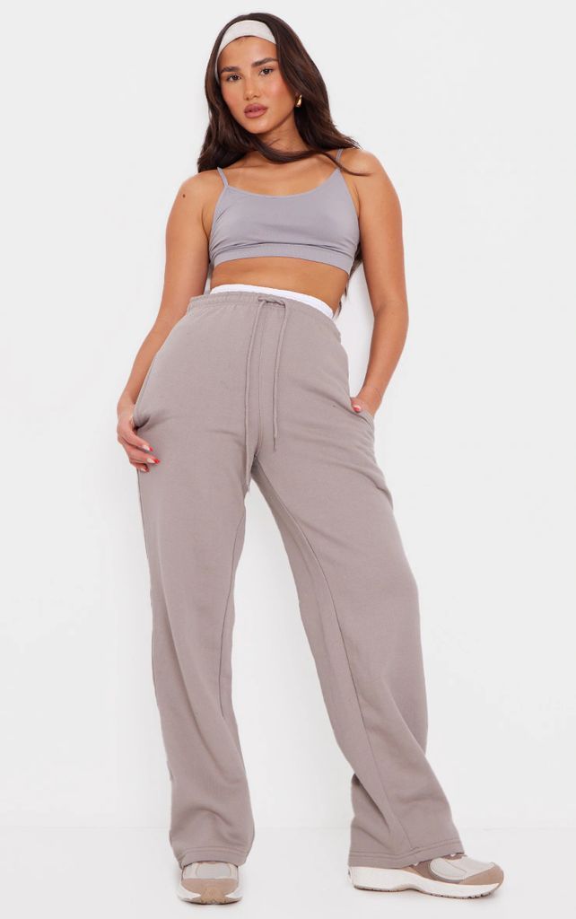 Taupe Basic Wide Legged Joggers, Brown