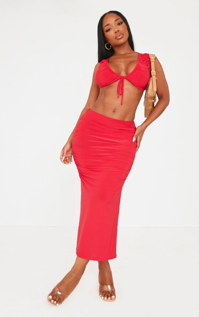 Shape Red Slinky Maxi Skirt, Red