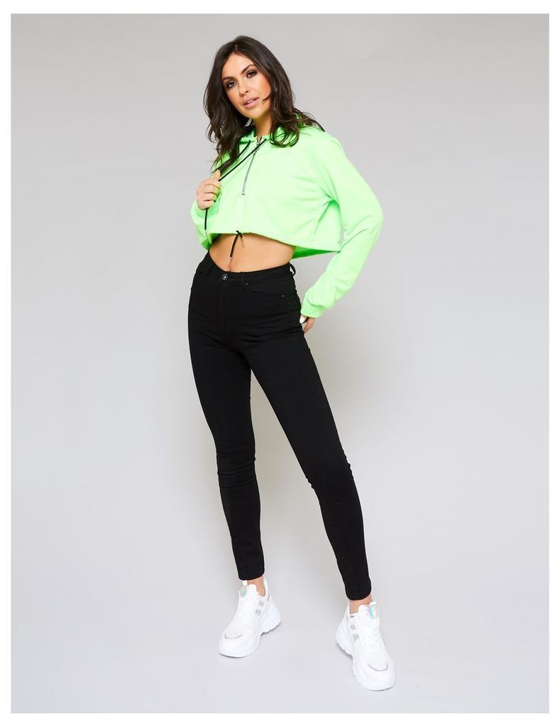 Lime Zip Front Cropped Hoodie, Green