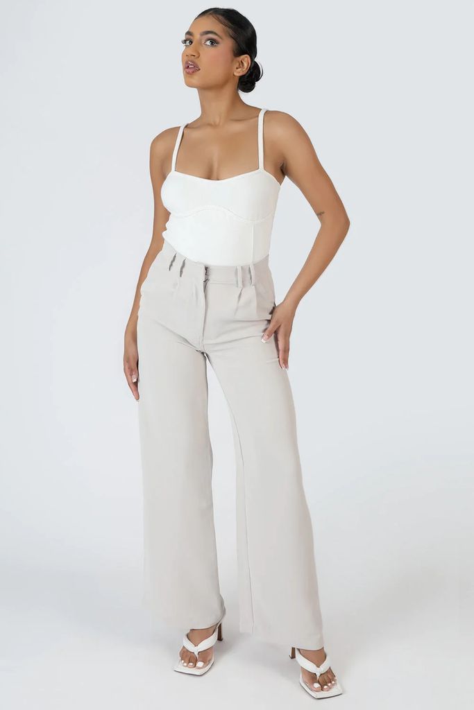 High Waist Wideleg Tailored Trouser Stone