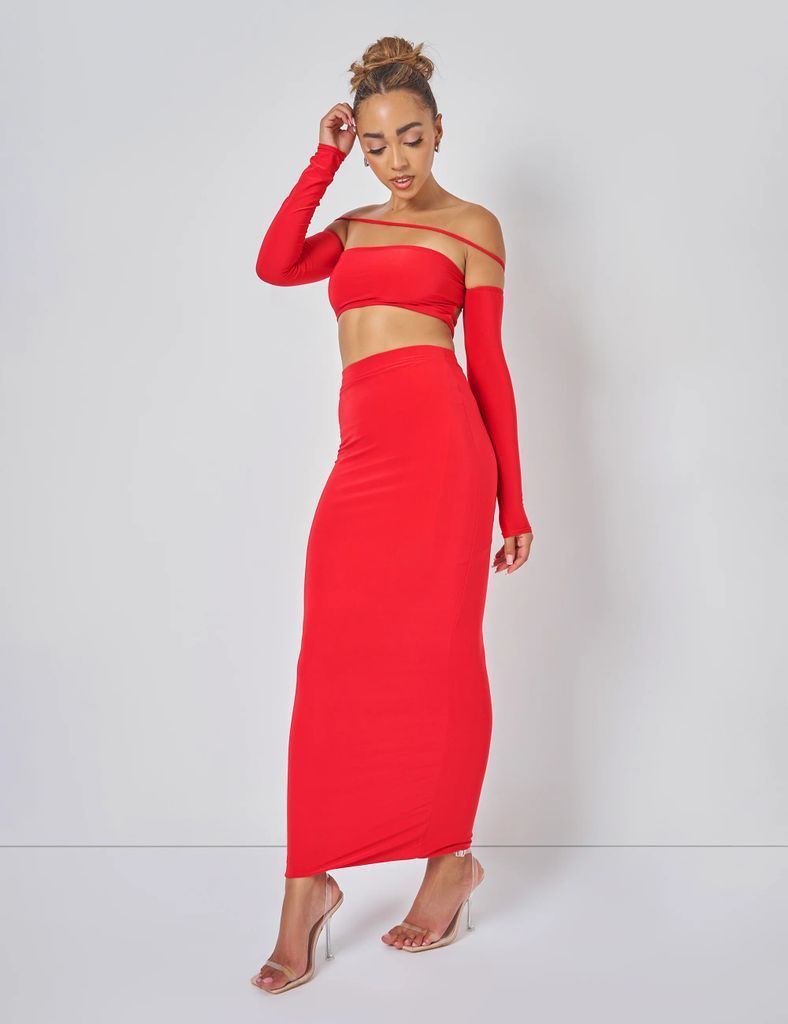 Cut Out Maxi Skirt Co-ord in Red