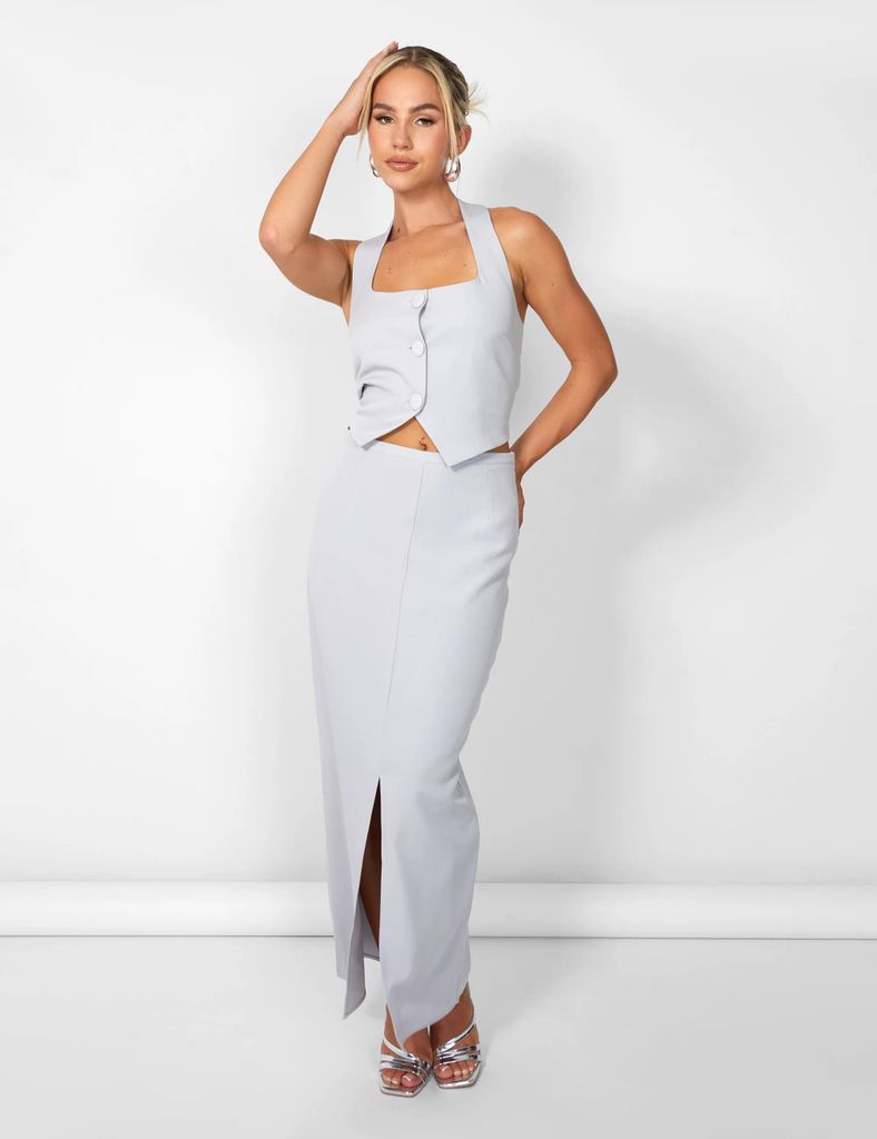 Kaiia Split Front Maxi Skirt Co-ord in Grey