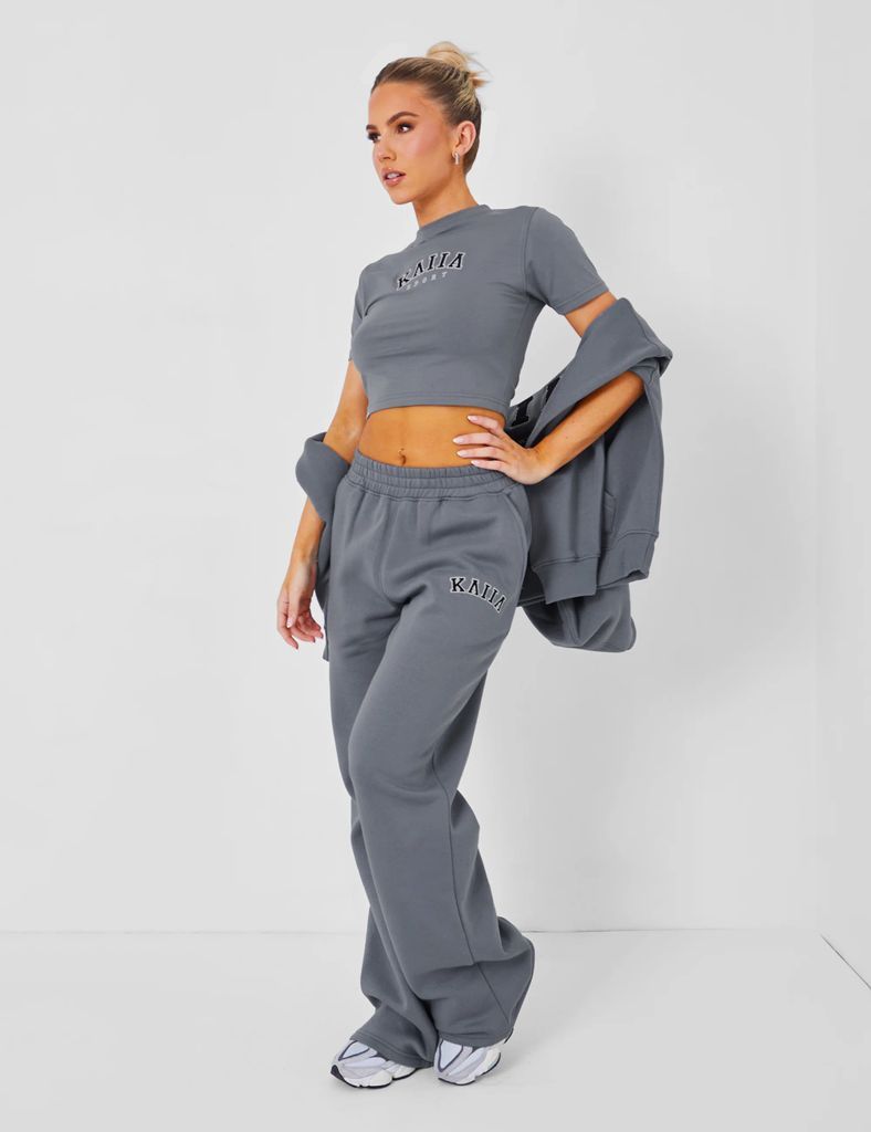 Kaiia Wide Leg Sweat Pants in Charcoal Grey