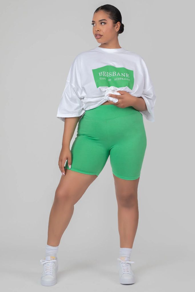 Curve High Waisted Jersey Cycling Shorts Green