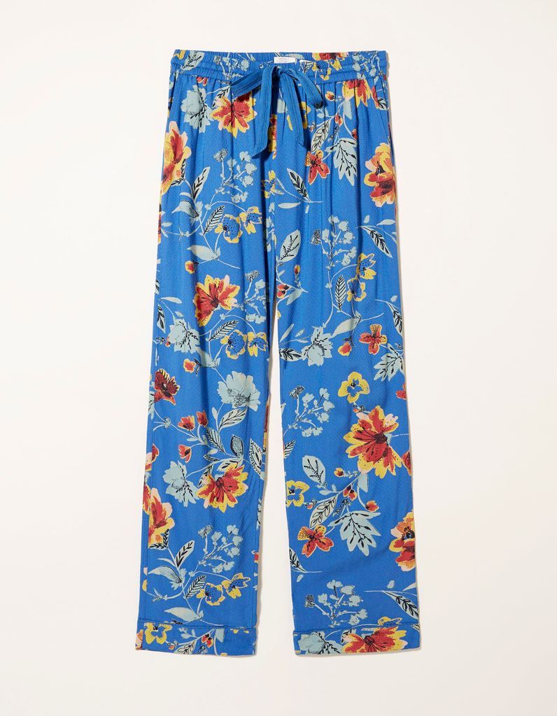 Blue Floral Viscose Pants